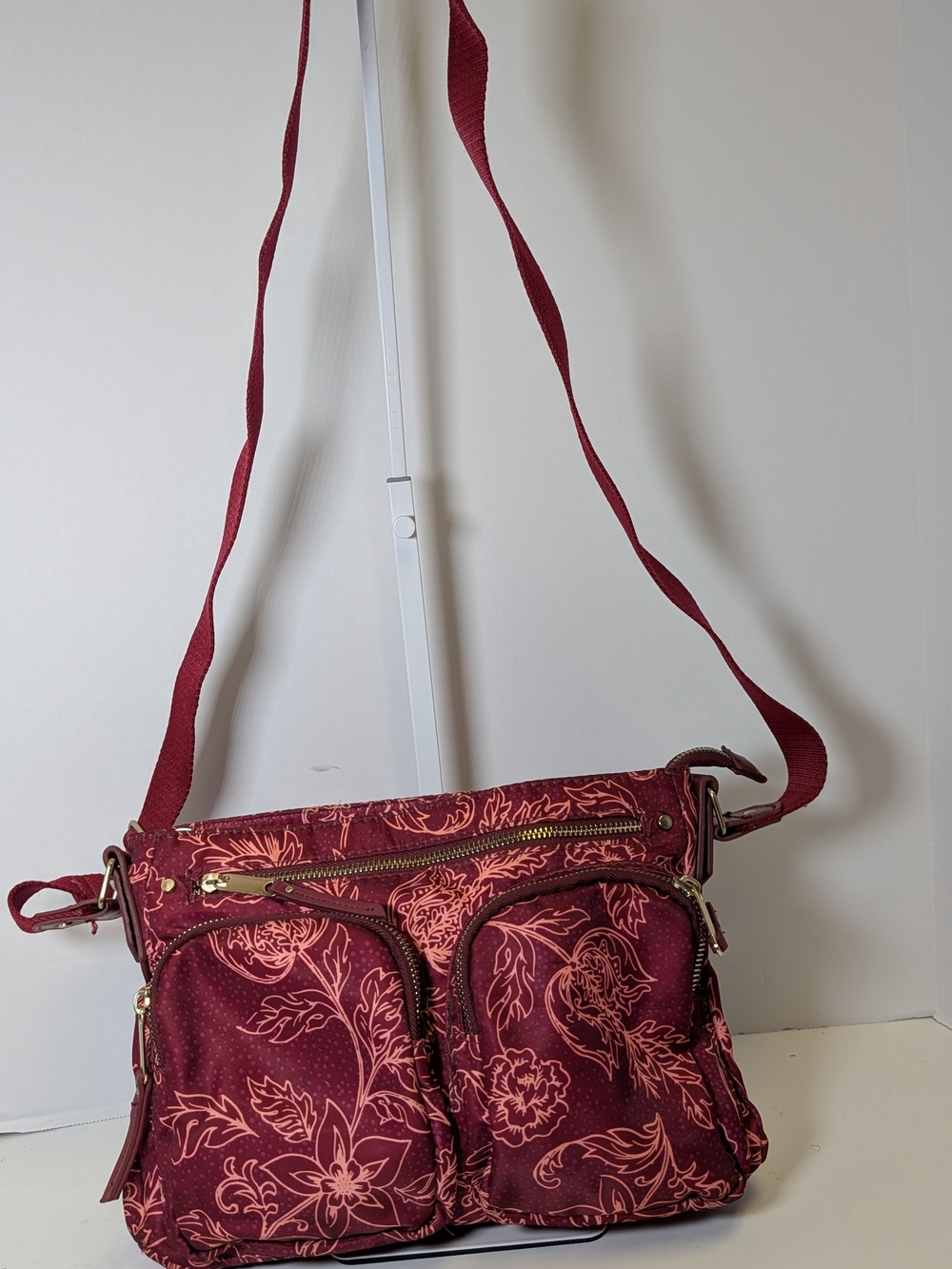 Floral Burgundy Adjustable Crossbody Bag for Women